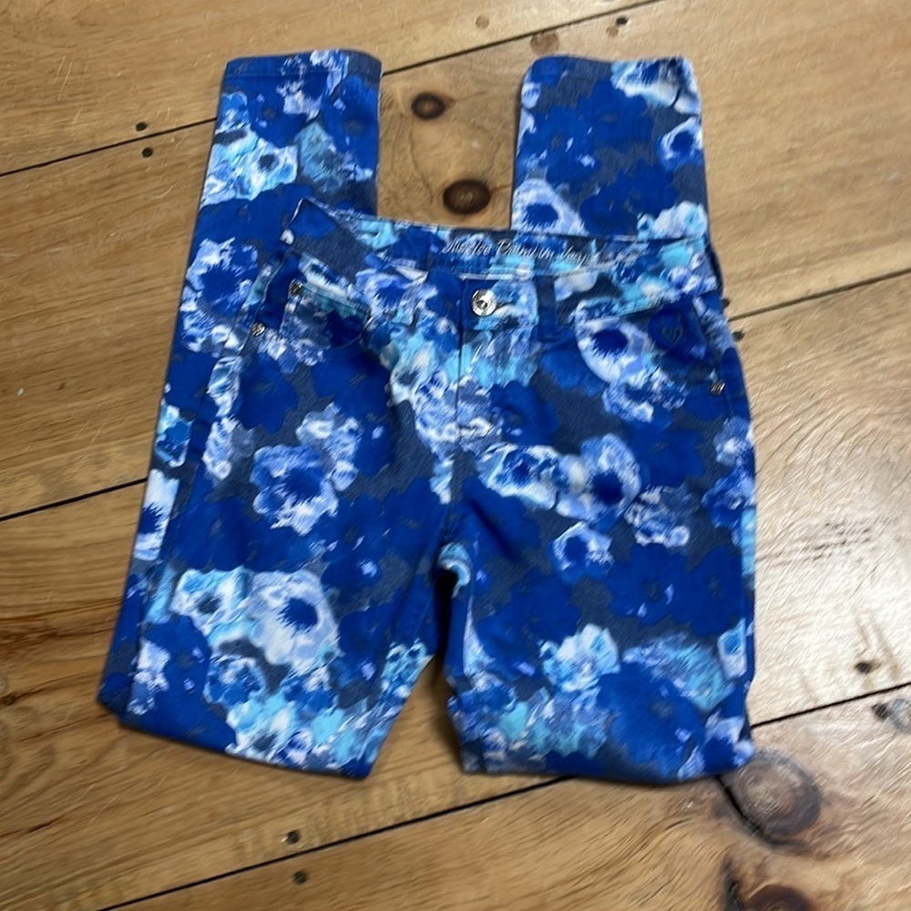 Justice Premium Jeans Straight Leg Simply Low 14R, Blue Floral